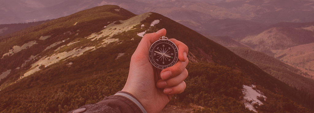 Hand holding compass. Charlie Feld Article